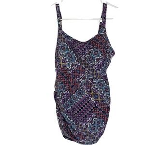 Croft & Barrow Swimsuit Women's 12 Multicolor Geometric Tank One Piece Ruched